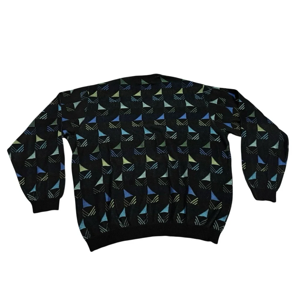 St. Croix Crewneck Sweater All Over Print Men's Large Geometric Vintage Colorful